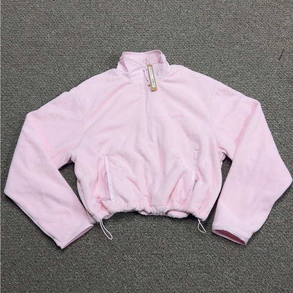 SKIMS Tops - SKIMS Pink Cropped Quarter-Zip Fleece Pullover